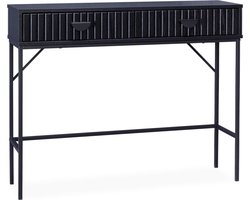 sweeek - Sidetable met 2 laden met zwart gegroefd houteffect, zwarte metalen poten