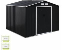 sweeek - Tuinhuisje metaal 7,06m² gereedschapsschuur met twee schuifdeuren, inclusief verankeringskit voor de vloer, tuinberging, schuur - calaisis