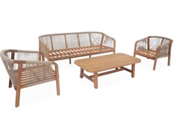 sweeek - Tuinmeubelen van hout en touw, acacia, beige kussens - parana