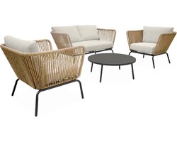 sweeek - Tuinmeubelset singapore, wicker effect, 4 zitplaatsen, verwijderbare kussens