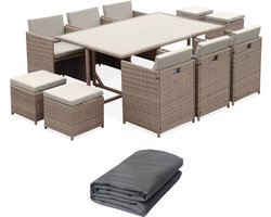 sweeek - Tuinmeubelset van geweven hars, 6-10 zitplaatsen + beschermhoes