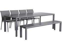 sweeek - Tuinset, 1 bank en 4 stoelen van aluminium en textileen, 220 x 100 x 75 cm