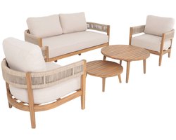 sweeek - Tuinset 4-zits van acaciahout en touw met ronde tafels - samos