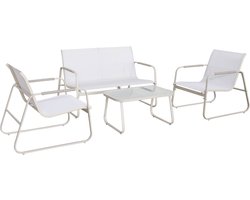 sweeek - Tuinset noto staal, 4 plaatsen, een bank, een tafel, twee textilene fauteuils