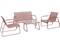 sweeek - Tuinset noto staal, 4 plaatsen, een bank, een tafel, twee textilene fauteuils