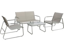 sweeek - Tuinset noto staal, 4 plaatsen, een bank, een tafel, twee textilene fauteuils
