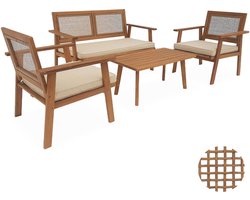 sweeek - Tuinset van hout en vierkant vlechtwerk 2-zitsbank, 2 fauteuils, 1 salontafel - bohémia