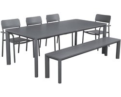 sweeek - Tuintafel met 1 bank en 4 stoelen van aluminium en textileen 220 x 100 x 75 cm