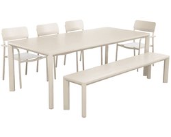 sweeek - Tuintafel met 1 bank en 4 stoelen van aluminium en textileen 220 x 100 x 75 cm