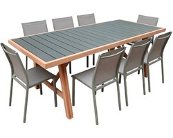 sweeek - Tuintafel van acaciahout en aluminium met 8 tuinstoelen - eldora en buffalo