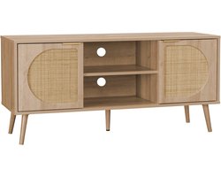 sweeek - Tv-meubel, eva, houtdecor en afgerond riet, 2 deuren, 1 plank l120 x b39 x h56,5cm