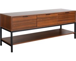 sweeek - Tv-meubel in walnootkleurig hout met zwart metalen onderstel en handgrepen