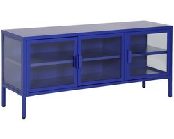 sweeek - Tv-meubel vitrine gehard glas en staal 3 deuren 6 vakken industrieel 120cm - arkansas