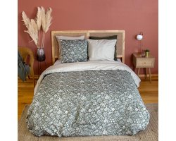 sweeek - Tweepersoons beddengoedset met groene bloemenprint katoen en lyocell - neyo