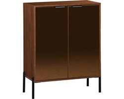 sweeek - Vintage dressoir met walnooteffect en twee glazen deuren met rookkleurig glas