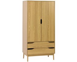 sweeek - Vintage kledingkast, walnootkleurig hout, 2 deuren, 2 laden, 1 roede