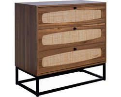 sweeek - Vintage ladekast 3 lades houtdecor rotan en metaal 80cm - retro