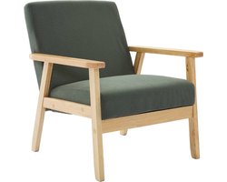 sweeek - Vintage / scandinavische fauteuil met houten en multiplex frame en ribfluwelen zitting