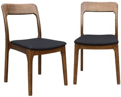 sweeek - Vintage stoel in walnoot gebeitst heveahout en zwarte stof, b 48 x d 58 x h 81,5cm (set van 2)