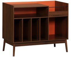 sweeek - Vintage vinyl meubel met donkere houtlook en gekleurde achterwand 100cm - nepal