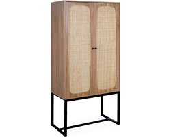 sweeek - Vintage wandkast 2 deuren houtdecor rotan en metaal 80cm - retro