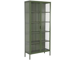 sweeek - Vitrinekast gehard glas en staal 2 deuren 4 planken 180cm - arkansas