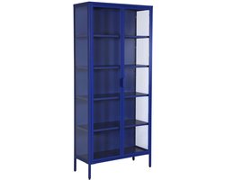 sweeek - Vitrinekast gehard glas en staal 2 deuren 4 planken 180cm - arkansas