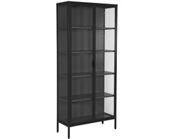 sweeek - Vitrinekast gehard glas en staal 2 deuren 4 planken 180cm - arkansas