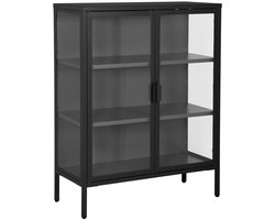 sweeek - Vitrinekastje gehard glas en staal 2 deuren 2 planken 80cm - arkansas