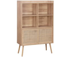 sweeek - Wandkast met 2 schuifdeuren 4 vakken houtdecor en rotan 100cm - bohème