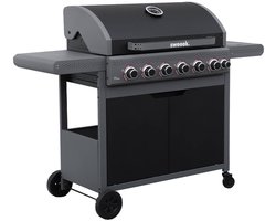 sweeek - Zwarte gasbarbecue edmond - 6 branders + 1 zijbrander, met thermometer, l 132x d62 x h143 cm
