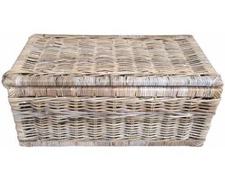 Sweet Living Rieten Mand Met Deksel - 80x48xH40 cm - Rotan Opbergmand - Speelgoedmand - Rotan Kist Met Handvatten