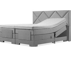 Sweet Sleep Elektrische Boxspring - 180x220 - Incl. Ruiten hoofdbord - Zilvergrijs met plint