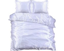 SweetSleeping Dekbedovertrek Satijn - Effen - 200 x 200/220cm + 2 kussenslopen 60x70cm - Wit - 100% Glanzend Satijn - Strijkvrij - Krimpvrij