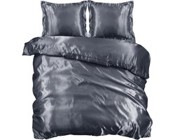 SweetSleeping Dekbedovertrek Satijn - Effen - 240 x 200/220cm + 2 kussenslopen 60x70cm - Antraciet - 100% Glanzend Satijn - Strijkvrij - Krimpvrij