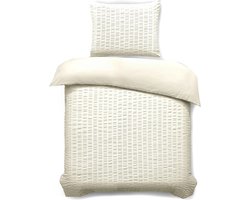 SweetSleeping Dekbedovertrek Seersucker - Modern - 140 x 220cm + 1 kussensloop 60x70cm - Ecru - Katoen - Strijkvrij - Krimpvrij