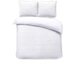 SweetSleeping Dekbedovertrek Seersucker - Modern - 240 x 220cm + 2 kussenslopen 60x70cm - Wit - Katoen - Strijkvrij - Krimpvrij