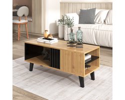 Sweiko 100 x 60 x 53 cm grote salontafel in gekleurd hout en zwart design, woonkamer tafel met lade bijzettafel, veelzijdige opbergruimte en unieke uitstraling