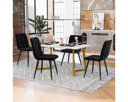Sweiko 117cm Eettafel met 4-stoelen set, rechthoekige eettafel moderne keuken tafel set, eetkamer stoel zwart fluweel keuken stoel, gouden tafel benen