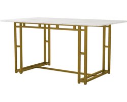 Sweiko 120x70cm Licht Luxe Eettafel, Metalen Frame Rechthoekige Eettafel in Moderne Keukentafel met Metalen Benen voor Eetkamer Woonkamer, Gouden Tafelpoten