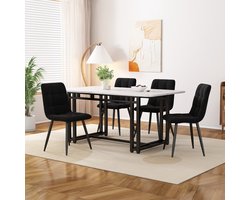 Sweiko 120x70cm zwarte eettafel met 4-stoelen set, moderne keuken eettafel set, zwart fluweel eetkamerstoelen, zwart ijzeren been tafel