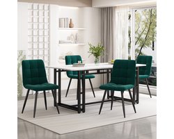 Sweiko 140x80cm zwarte eettafel met 4-stoelen set, moderne keuken eettafel set, donkergroene fluweel eetkamer stoelen, zwart ijzeren been tafel