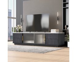 Sweiko 160cm Deluxe TV-standaard voor 70" TV, TV kast, stijlvol grijs, marmeren tafelblad, kabelbeheer, lades met push-to-open functie