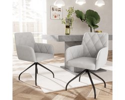 Sweiko 2 sets Van 360° Roterende Diamant Patroon Eetkamerstoelen, Kussens fauteuils met 4-metalen poten, moderne vrijetijdsstoelen, slaapkamer en woonkamer stoelen, studio, lendensteun, Fluweel, Grijs(Geen tabel)