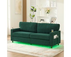 Sweiko 2-zits Bank - Chenille stof - Met USB/Type-C-poorten - LED-verlichting - 2 bekerhouders - Emerald