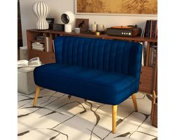 Sweiko 2-zits Bank - Houten poten - Velvet stof - Schuimvulling - Donkerblauw