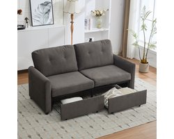 Sweiko 2-zits bank - Linnen - Met 2 lades - Donkergrijs