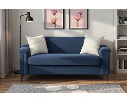 Sweiko 2-zits bank - Met 2 kussens - Linnen - Massief houten frame - Metalen poten - Marineblauw