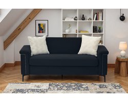 Sweiko 2-zits bank - Met 2 kussens - Linnen - Massief houten frame - Metalen poten - Zwart