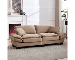 Sweiko 2 zits Bank - Minimalistische stijl - met 2 kussens - Velvet - Houten frame - Khaki